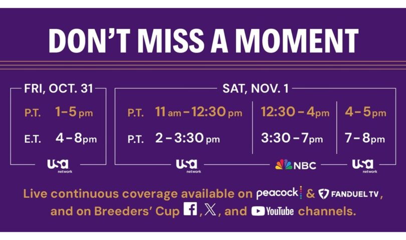BREEDERS’ CUP ANNOUNCES 2025 WORLD CHAMPIONSHIPS BROADCAST SCHEDULE & POST TIMES